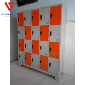 Locker cabinet with 20 compartments and 5 compartments painted orange