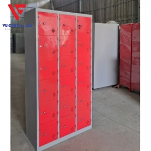 Iron locker with 18 drawers painted red