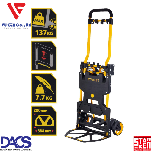 Stanley FT585 2-wheel convertible trolley - Load capacity 70kg (2 wheels) - 137kg (4 wheels).