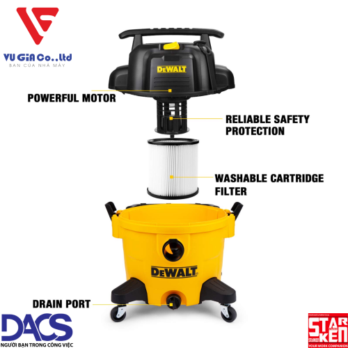 Industrial vacuum cleaner 3 functions 34L Dewalt DXV34P (3750W – 5HP)