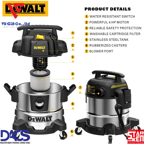 25L Dewalt DXV25S 3-function Industrial Vacuum Cleaner (3000W – 4HP)
