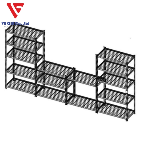 CSPS 5-tier steel shelf with mesh compartment 76cm - 91cm - 107cm - 122cm - 152cm